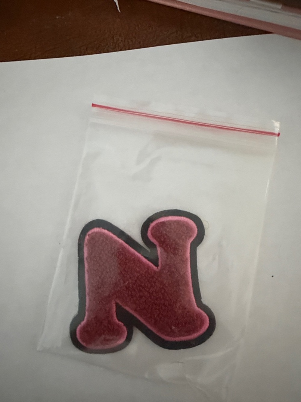 Marc Jacobs Pink Velvet Letter Patch with Black Outline